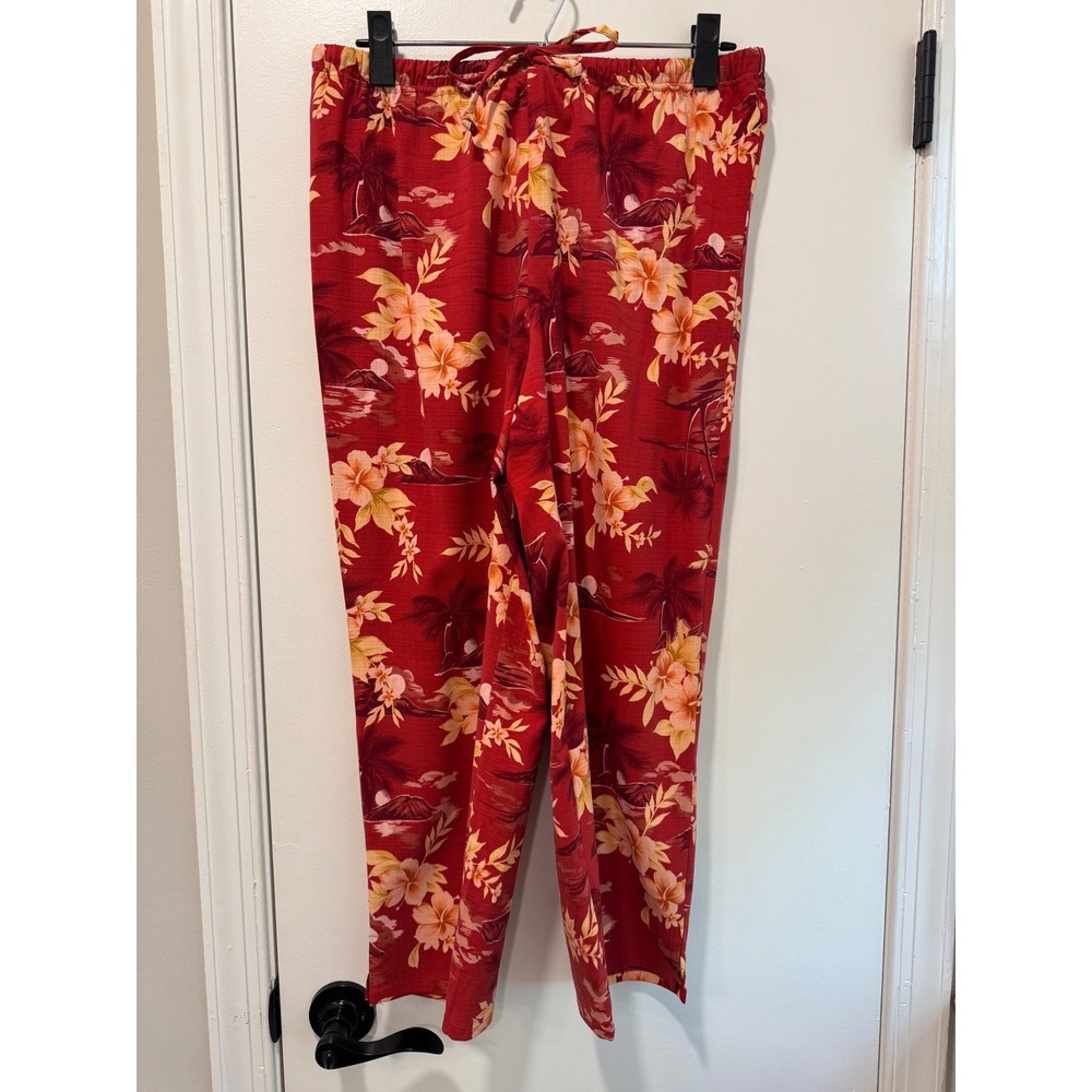 Tommy Bahama Red Silk/Spandex Tropical Floral Palm Tree Print Pants Womens Small